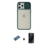 MARSİLYAN™- iPhone 12 Pro Max Kılıf Vadi Çizgi - Siyah 3D Antistatik Hayalet Cam Ekran Koruyucu + Shine Kamera Lens Koruma Cam - GD