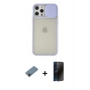 MARSİLYAN™- iPhone 12 Pro Max Kılıf Vadi Çizgi - Siyah 3D Antistatik Hayalet Cam Ekran Koruyucu + Shine Kamera Lens Koruma Cam - SH