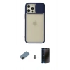 MARSİLYAN™- iPhone 12 Pro Max Kılıf Vadi Çizgi - Siyah 3D Antistatik Hayalet Cam Ekran Koruyucu + Shine Kamera Lens Koruma Cam - SH