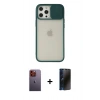 MARSİLYAN™- iPhone 12 Pro Max Kılıf Vadi Çizgi - Siyah 3D Antistatik Hayalet Cam Ekran Koruyucu + Neon Fosforlu Kamera Lens - TU