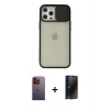 MARSİLYAN™- iPhone 12 Pro Max Kılıf Vadi Çizgi - Siyah 3D Antistatik Hayalet Cam Ekran Koruyucu + Neon Fosforlu Kamera Lens - TU