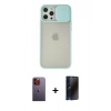 MARSİLYAN™- iPhone 12 Pro Max Kılıf Vadi Çizgi - Siyah 3D Antistatik Hayalet Cam Ekran Koruyucu + Neon Fosforlu Kamera Lens - TU