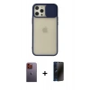 MARSİLYAN™- iPhone 12 Pro Max Kılıf Vadi Çizgi - Siyah 3D Antistatik Hayalet Cam Ekran Koruyucu + Neon Fosforlu Kamera Lens - TU