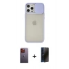 MARSİLYAN™- iPhone 12 Pro Max Kılıf Vadi Çizgi - Siyah 3D Antistatik Hayalet Cam Ekran Koruyucu + Neon Fosforlu Kamera Lens - TU
