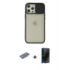 MARSİLYAN™- iPhone 12 Pro Max Kılıf Vadi Çizgi - Siyah 3D Antistatik Hayalet Cam Ekran Koruyucu + Turuncu Renkli Kamera Lens Koruma Cam
