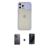MARSİLYAN™- iPhone 12 Pro Max Kılıf Vadi Çizgi - Siyah 3D Antistatik Hayalet Cam Ekran Koruyucu + Neon Fosforlu Kamera Lens - YL