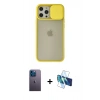 MARSİLYAN™- iPhone 12 Pro Max Kılıf Vadi Çizgi - Siyah 3D Antistatik Seramik Nano Ekran Koruyucu + Neon Fosforlu Kamera Lens - MI