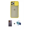 MARSİLYAN™- iPhone 12 Pro Max Kılıf Vadi Çizgi - Siyah 3D Antistatik Seramik Nano Ekran Koruyucu + Neon Fosforlu Kamera Lens - SI