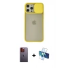 MARSİLYAN™- iPhone 12 Pro Max Kılıf Vadi Çizgi - Siyah 3D Antistatik Seramik Nano Ekran Koruyucu + Neon Fosforlu Kamera Lens - TU