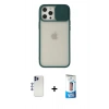 MARSİLYAN™- iPhone 12 Pro Max Kılıf Vadi Çizgi - Siyah 5D Eko Cam Ekran Koruyucu + Shine Kamera Lens - LT