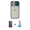 MARSİLYAN™- iPhone 12 Pro Max Kılıf Vadi Çizgi - Siyah 5D Eko Cam Ekran Koruyucu + Neon Fosforlu Kamera Lens - YL
