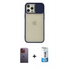 MARSİLYAN™- iPhone 12 Pro Max Kılıf Vadi Çizgi - Siyah 5D Eko Cam Ekran Koruyucu + Neon Fosforlu Kamera Lens - TU