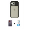 MARSİLYAN™- iPhone 12 Pro Max Kılıf Vadi Çizgi - Siyah 5D Eko Cam Ekran Koruyucu + Neon Fosforlu Kamera Lens - TU