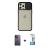 MARSİLYAN™- iPhone 12 Pro Max Kılıf Vadi Çizgi - Siyah 5D Eko Cam Ekran Koruyucu + Neon Fosforlu Kamera Lens - SI