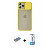 MARSİLYAN™- iPhone 12 Pro Max Kılıf Vadi Çizgi - Siyah 5D Eko Cam Ekran Koruyucu + Renkli Kamera Lens Koruma Cam - YL