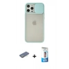 MARSİLYAN™- iPhone 12 Pro Max Kılıf Vadi Çizgi - Siyah 5D Eko Cam Ekran Koruyucu + Renkli Kamera Lens Koruma Cam - YL