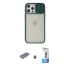 MARSİLYAN™- iPhone 12 Pro Max Kılıf Vadi Çizgi - Siyah 5D Eko Cam Ekran Koruyucu + Renkli Kamera Lens Koruma Cam - SI