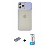 MARSİLYAN™- iPhone 12 Pro Max Kılıf Vadi Çizgi - Siyah 5D Eko Cam Ekran Koruyucu + Renkli Kamera Lens Koruma Cam - SI