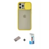 MARSİLYAN™- iPhone 12 Pro Max Kılıf Vadi Çizgi - Siyah 5D Eko Cam Ekran Koruyucu + Sierra Blue Shine Kamera Lens Koruma Cam