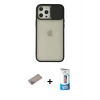 MARSİLYAN™- iPhone 12 Pro Max Kılıf Vadi Çizgi - Siyah 5D Eko Cam Ekran Koruyucu + Sierra Blue Shine Kamera Lens Koruma Cam
