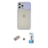 MARSİLYAN™- iPhone 12 Pro Max Kılıf Vadi Çizgi - Siyah 5D Eko Cam Ekran Koruyucu + Sierra Blue Shine Kamera Lens Koruma Cam