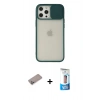 MARSİLYAN™- iPhone 12 Pro Max Kılıf Vadi Çizgi - Siyah 5D Eko Cam Ekran Koruyucu + Sierra Blue Shine Kamera Lens Koruma Cam