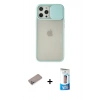 MARSİLYAN™- iPhone 12 Pro Max Kılıf Vadi Çizgi - Siyah 5D Eko Cam Ekran Koruyucu + Sierra Blue Shine Kamera Lens Koruma Cam