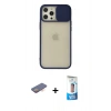 MARSİLYAN™- iPhone 12 Pro Max Kılıf Vadi Çizgi - Siyah 5D Eko Cam Ekran Koruyucu + Renkli Kamera Lens Koruma Cam - TU