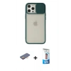 MARSİLYAN™- iPhone 12 Pro Max Kılıf Vadi Çizgi - Siyah 5D Eko Cam Ekran Koruyucu + Renkli Kamera Lens Koruma Cam - TU