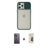 MARSİLYAN™- iPhone 12 Pro Max Kılıf Vadi Çizgi - Siyah 6D Mat Seramik Hayalet Nano Ekran Koruyucu + Neon Fosforlu Kamera Lens - BZ