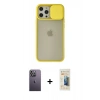 MARSİLYAN™- iPhone 12 Pro Max Kılıf Vadi Çizgi - Siyah 6D Mat Seramik Hayalet Nano Ekran Koruyucu + Neon Fosforlu Kamera Lens - BZ