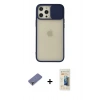 MARSİLYAN™- iPhone 12 Pro Max Kılıf Vadi Çizgi - Siyah 6D Mat Seramik Hayalet Nano Ekran Koruyucu + Gold Metal Kamera Lens Koruma Cam
