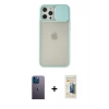 MARSİLYAN™- iPhone 12 Pro Max Kılıf Vadi Çizgi - Siyah 6D Mat Seramik Hayalet Nano Ekran Koruyucu + Neon Fosforlu Kamera Lens - MI