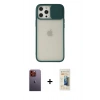 MARSİLYAN™- iPhone 12 Pro Max Kılıf Vadi Çizgi - Siyah 6D Mat Seramik Hayalet Nano Ekran Koruyucu + Turuncu Neon Fosforlu Kamera Lens