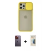 MARSİLYAN™- iPhone 12 Pro Max Kılıf Vadi Çizgi - Siyah 6D Mat Seramik Hayalet Nano Ekran Koruyucu + Turuncu Neon Fosforlu Kamera Lens