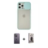 MARSİLYAN™- iPhone 12 Pro Max Kılıf Vadi Çizgi - Siyah Bilvis Hayalet Cam Ekran Koruyucu + Neon Fosforlu Kamera Lens - BZ
