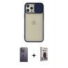 MARSİLYAN™- iPhone 12 Pro Max Kılıf Vadi Çizgi - Siyah Bilvis Hayalet Cam Ekran Koruyucu + Neon Fosforlu Kamera Lens - BZ