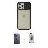 MARSİLYAN™- iPhone 12 Pro Max Kılıf Vadi Çizgi - Siyah Bilvis Hayalet Cam Ekran Koruyucu + Neon Fosforlu Kamera Lens - MI
