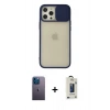 MARSİLYAN™- iPhone 12 Pro Max Kılıf Vadi Çizgi - Siyah Bilvis Hayalet Cam Ekran Koruyucu + Neon Fosforlu Kamera Lens - MI