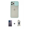 MARSİLYAN™- iPhone 12 Pro Max Kılıf Vadi Çizgi - Siyah Bilvis Hayalet Cam Ekran Koruyucu + Neon Fosforlu Kamera Lens - MI