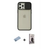 MARSİLYAN™- iPhone 12 Pro Max Kılıf Vadi Çizgi - Siyah Bilvis Hayalet Cam Ekran Koruyucu + Shine Kamera Lens Koruma Cam - MI
