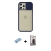 MARSİLYAN™- iPhone 12 Pro Max Kılıf Vadi Çizgi - Siyah Bilvis Hayalet Cam Ekran Koruyucu + Shine Kamera Lens Koruma Cam - MI