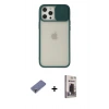 MARSİLYAN™- iPhone 12 Pro Max Kılıf Vadi Çizgi - Siyah Bilvis Hayalet Cam Ekran Koruyucu + Metal Kamera Lens Koruma Cam - GD