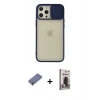 MARSİLYAN™- iPhone 12 Pro Max Kılıf Vadi Çizgi - Siyah Bilvis Hayalet Cam Ekran Koruyucu + Metal Kamera Lens Koruma Cam - GD