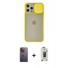 MARSİLYAN™- iPhone 12 Pro Max Kılıf Vadi Çizgi - Siyah Bilvis Hayalet Cam Ekran Koruyucu + Neon Fosforlu Kamera Lens - SI