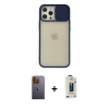MARSİLYAN™- iPhone 12 Pro Max Kılıf Vadi Çizgi - Siyah Bilvis Hayalet Cam Ekran Koruyucu + Neon Fosforlu Kamera Lens - SI
