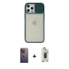 MARSİLYAN™- iPhone 12 Pro Max Kılıf Vadi Çizgi - Siyah Bilvis Hayalet Cam Ekran Koruyucu + Neon Fosforlu Kamera Lens - SI