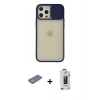 MARSİLYAN™- iPhone 12 Pro Max Kılıf Vadi Çizgi - Siyah Bilvis Hayalet Cam Ekran Koruyucu + Renkli Kamera Lens Koruma Cam - SI
