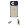 MARSİLYAN™- iPhone 12 Pro Max Kılıf Vadi Çizgi - Siyah Bilvis Hayalet Cam Ekran Koruyucu + Shine Kamera Lens Koruma Cam - SABE