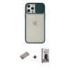 MARSİLYAN™- iPhone 12 Pro Max Kılıf Vadi Çizgi - Siyah Bilvis Hayalet Cam Ekran Koruyucu + Shine Kamera Lens Koruma Cam - SABE